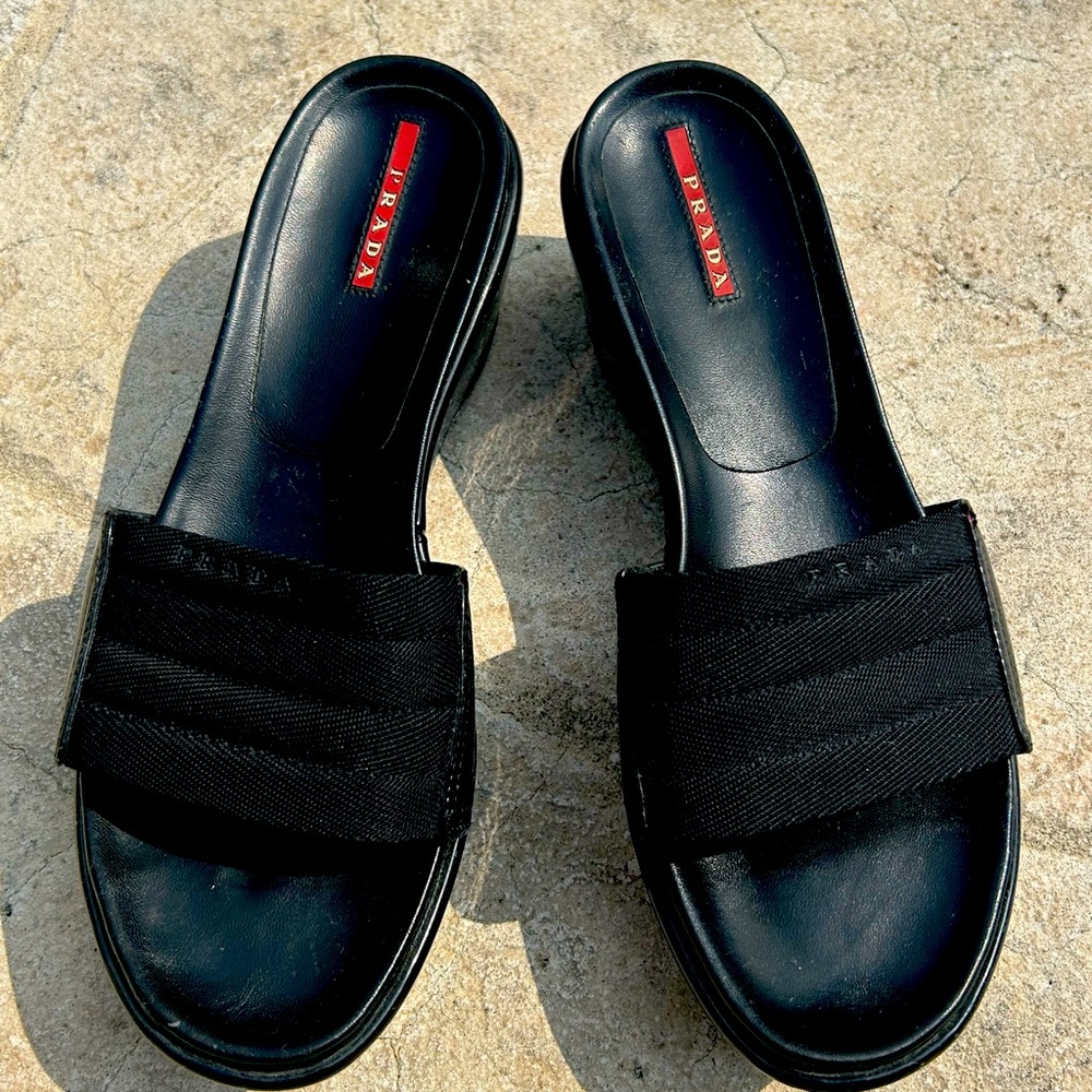 Prada Vintage Patent Slides Black